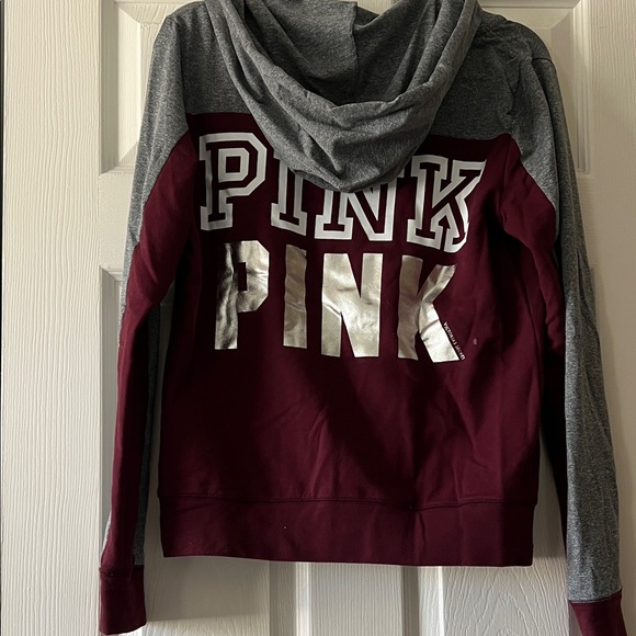 PINK Victoria's Secret Burgundy and Gray Hoodie - Picture 3 of 4